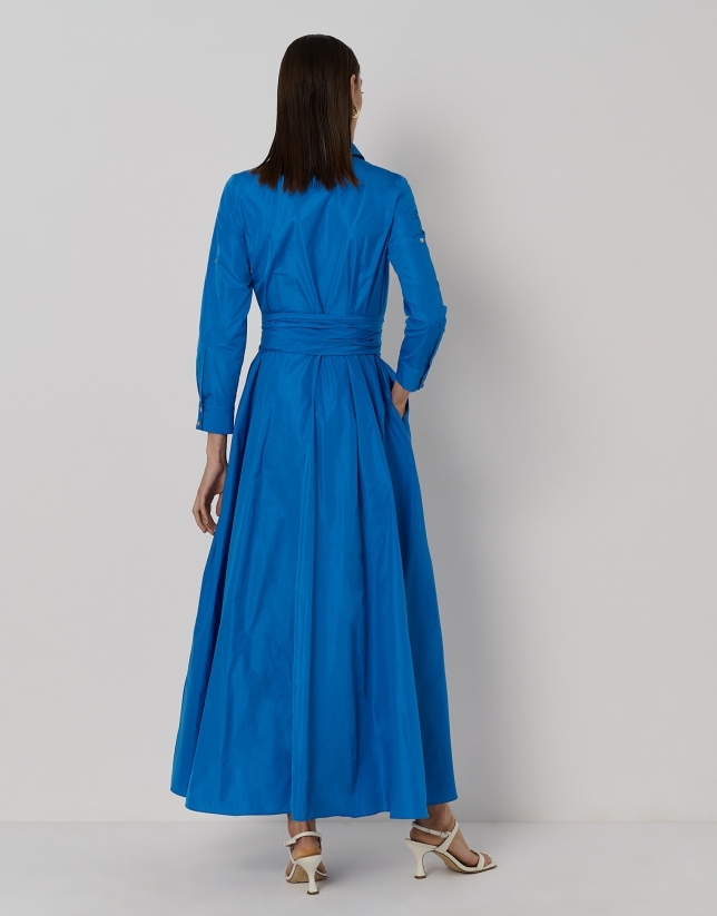 Blue taffeta shirt dress