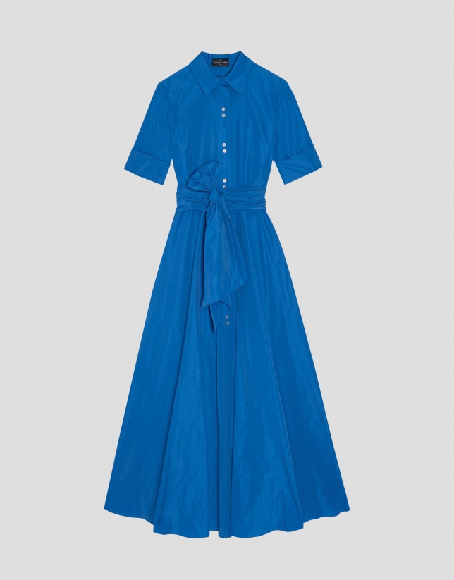 Blue taffeta shirt dress