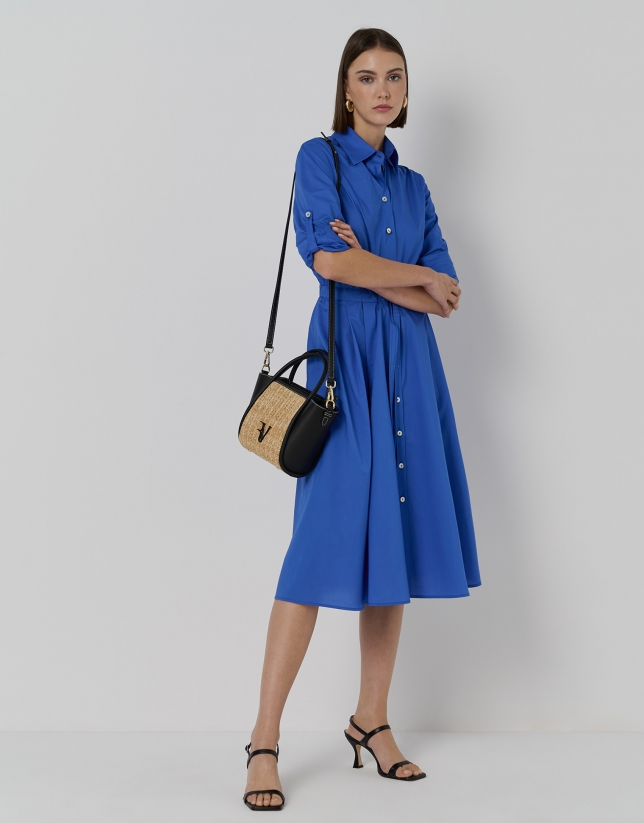 Blue cotton midi shirtwaist dress