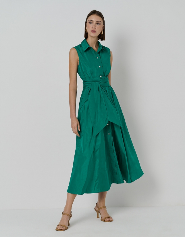 Green midi shirtwaist dress