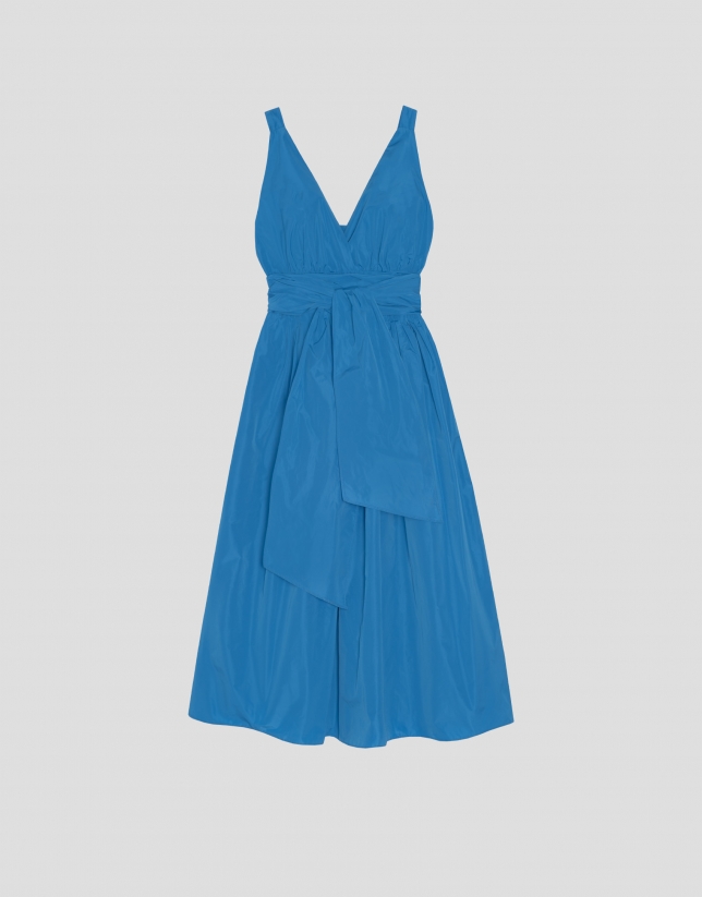 Vestido sisas tafeta azul