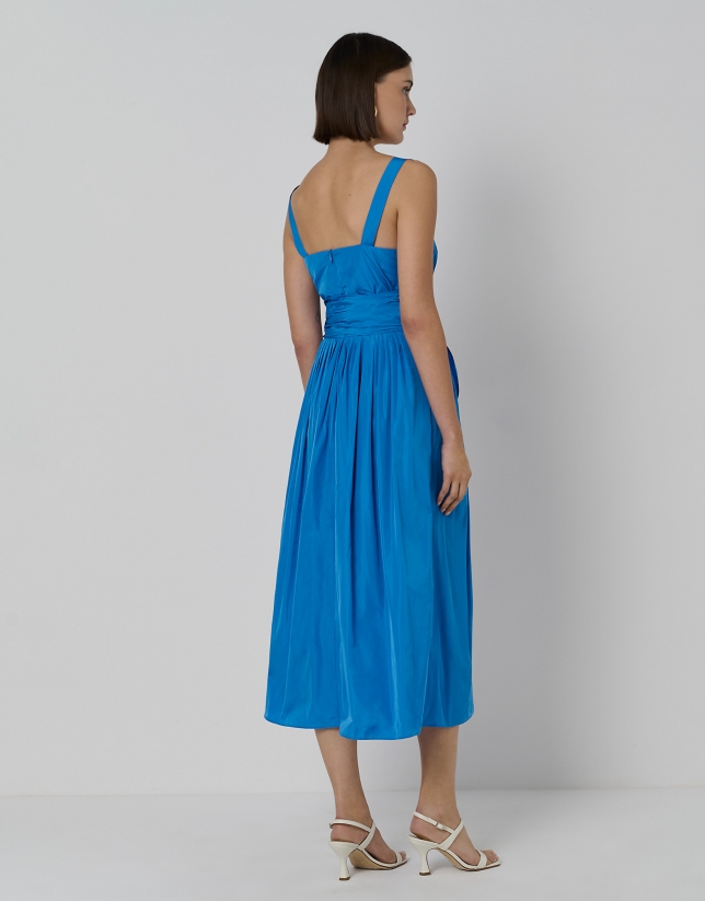 Blue taffeta dress with armholes 