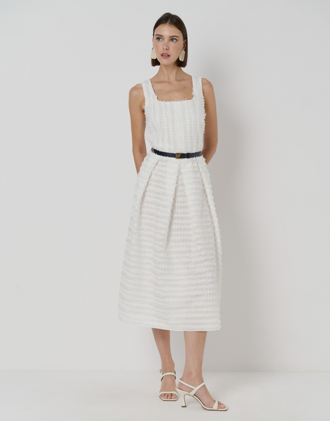 White coupé fil midi dress with halter top