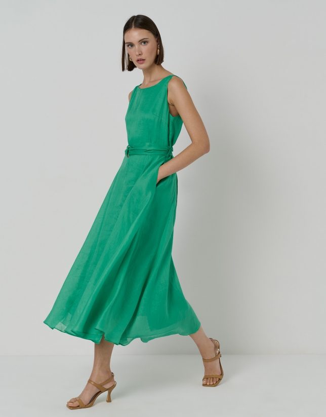 Green flare midi dress