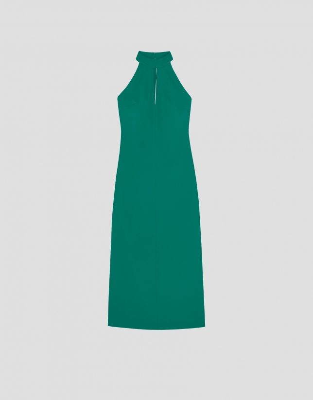 Green midi crepe dress with halter top