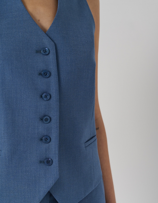 Blue crepe masculine-cut tailored vest