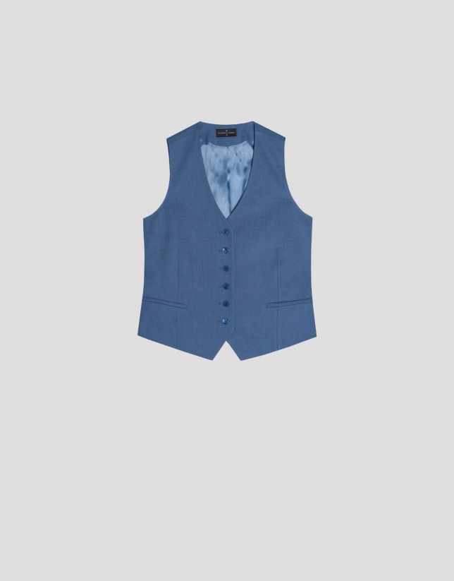 Blue crepe masculine-cut tailored vest