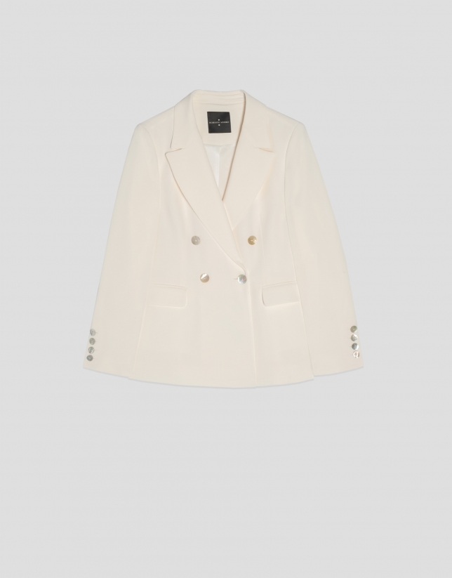 Off-white crepe double-breasted blazer