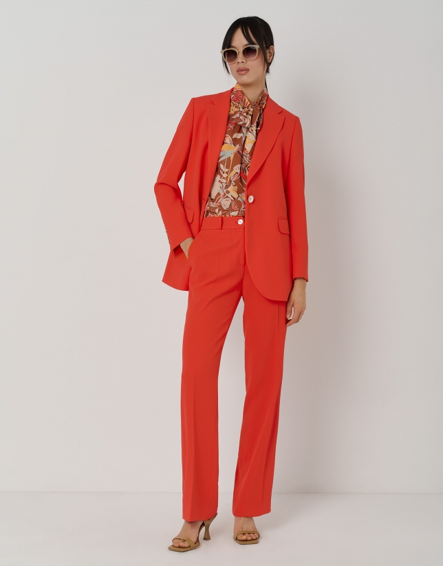 Red crepe one-button blazer