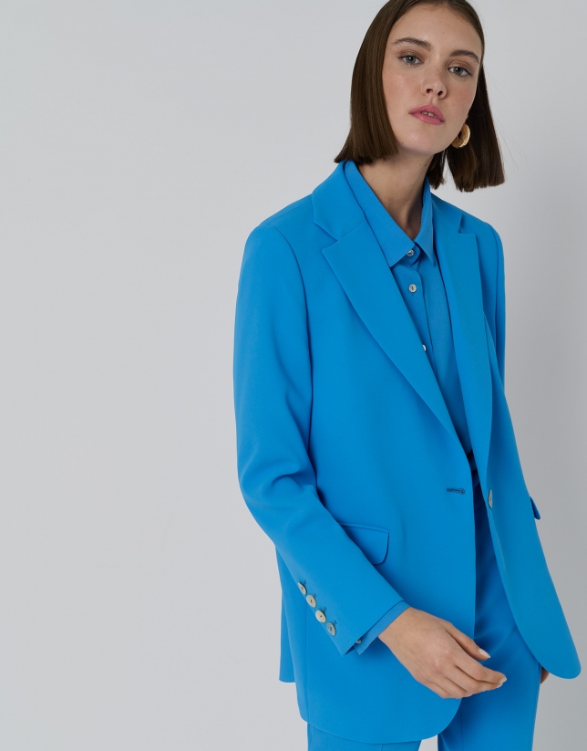 Blue crepe one-button blazer