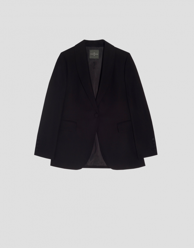 Black crepe tuxedo blazer