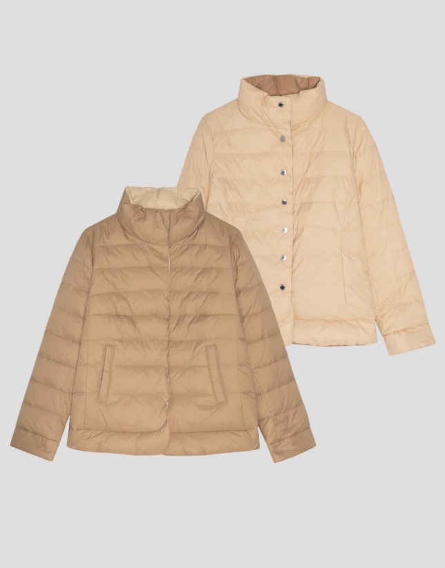 Ecru/beige and white reversible quilted windbreaker