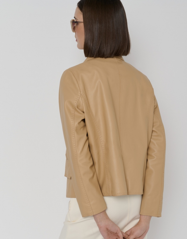 Cream-colored napa jacket with back-stitching