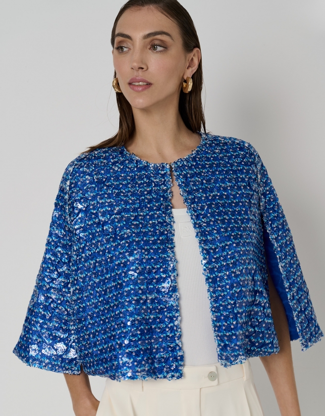 Blue printed sequins cape