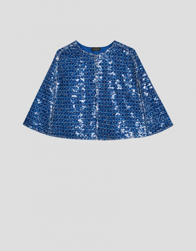 Blue printed sequins cape
