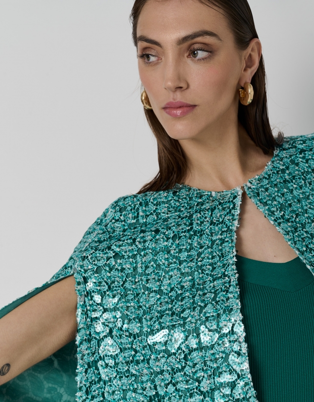 Green printed sequins cape