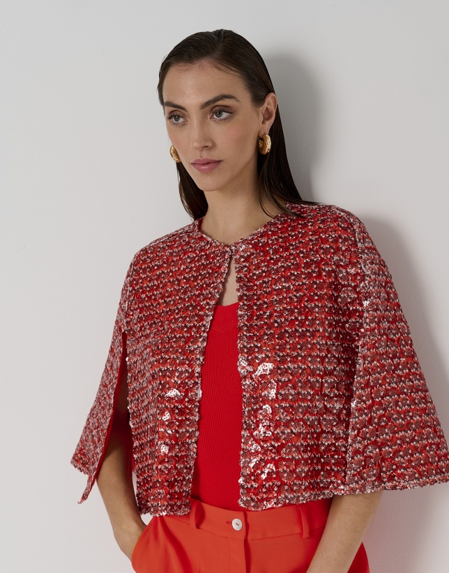 Red printed sequins cape