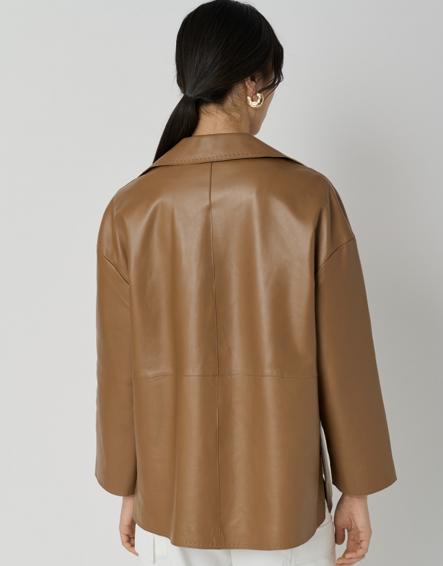 Brown napa blazer with raglan sleeves