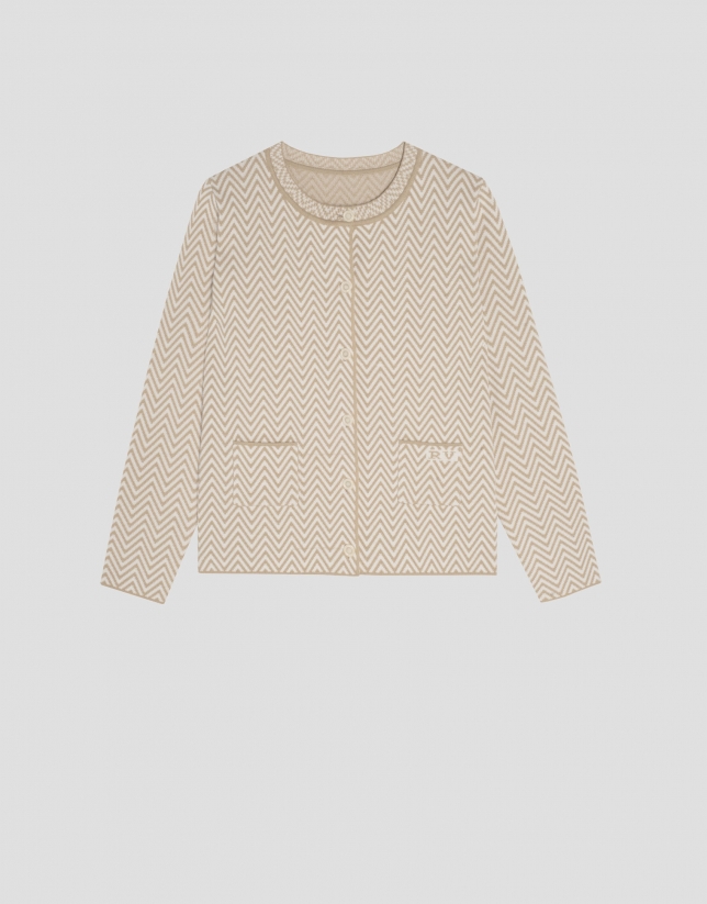 Sand-coloured zig-zag knit jacket