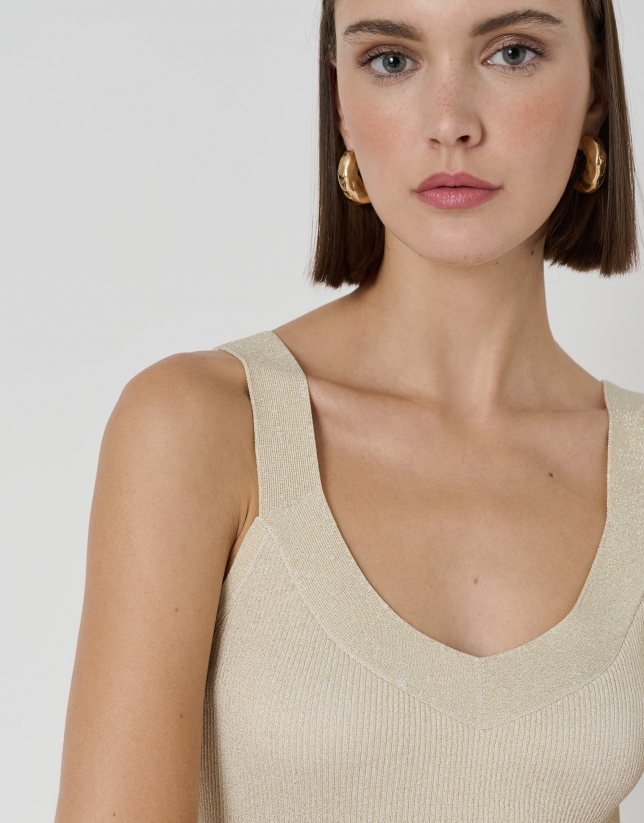 Knit halter top with gold glitter