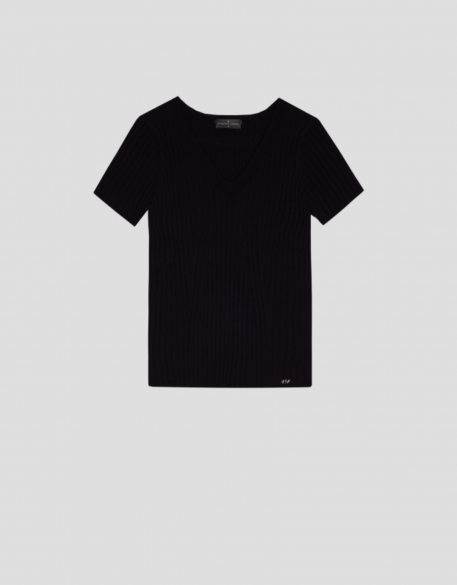 Camiseta en punto de lana fresca negro