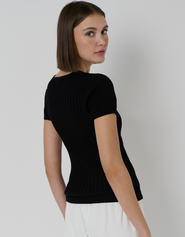 Black cool wool knit top