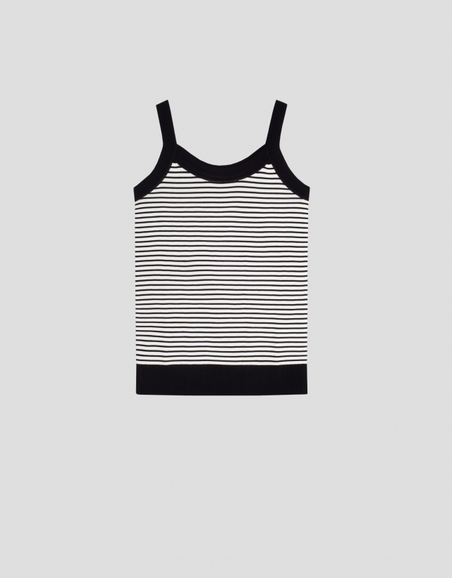 Black and white striped knit tank top