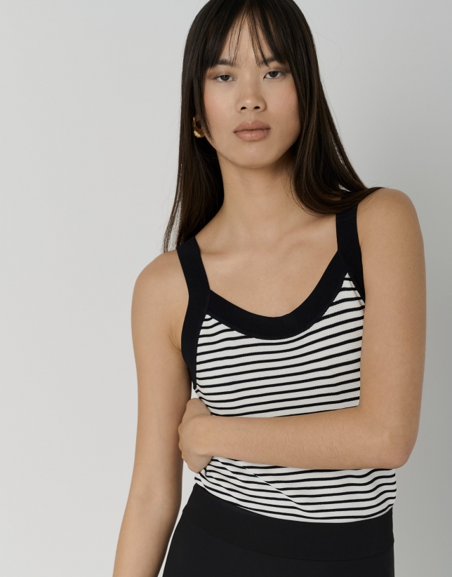Black and white striped knit tank top