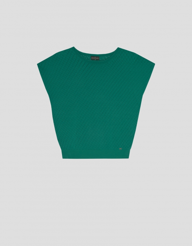 Green geometric print sweater with bat sleeves