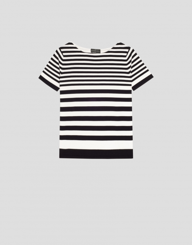 Jersey de manga corta en punto fino rayas blanco y negro