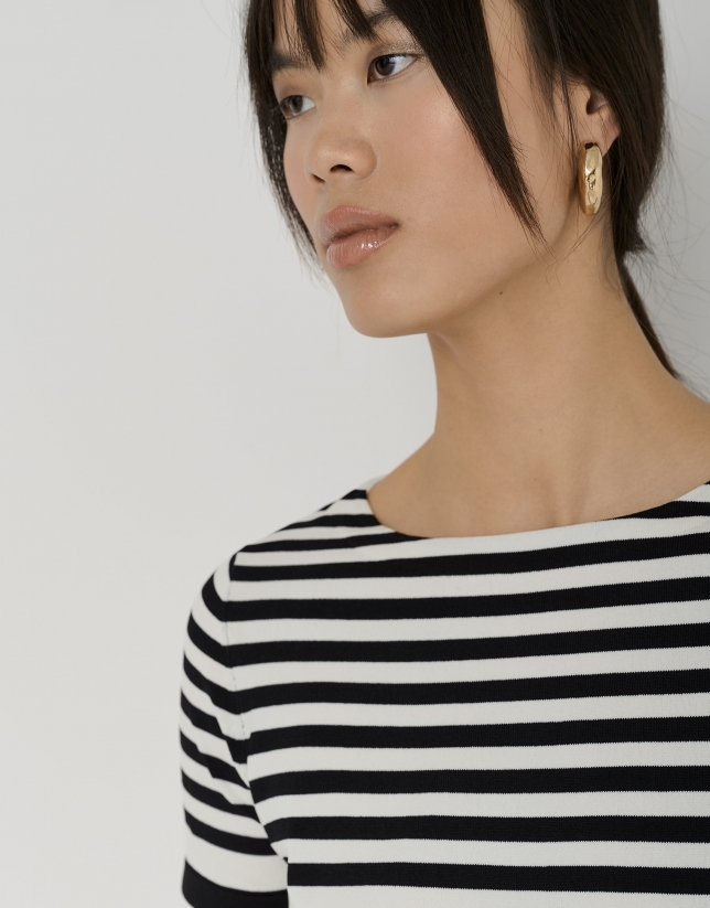 Jersey de manga corta en punto fino rayas blanco y negro