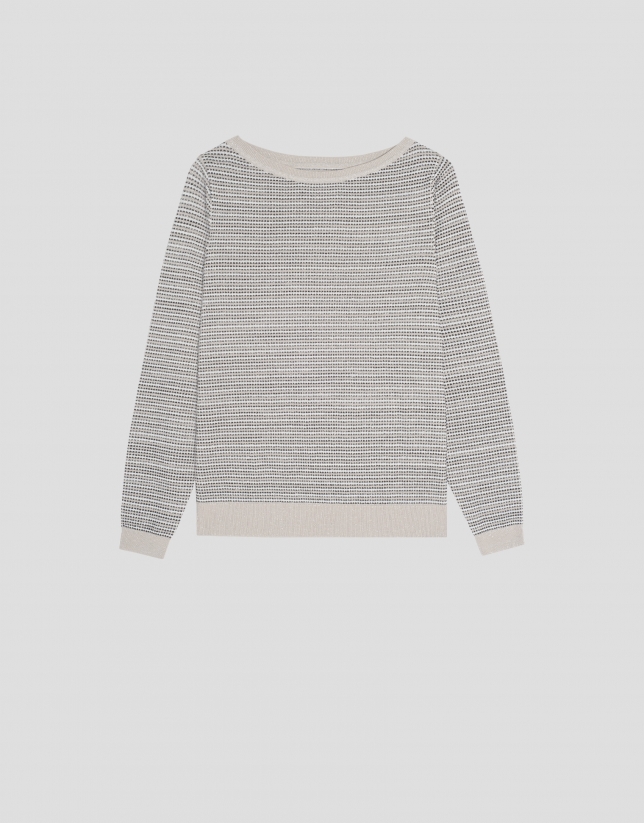 Gray knit sweater with geometric print and silver lurex