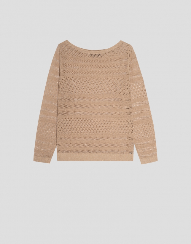 Golden openwork knit sweater with lurex