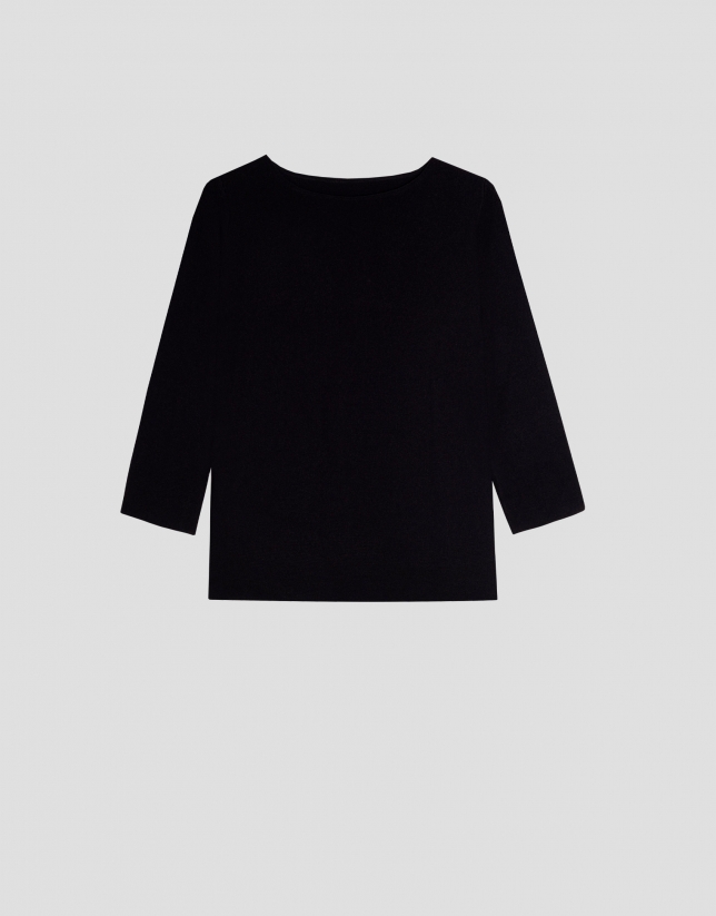 Black knit sweater with horizontal ribbing