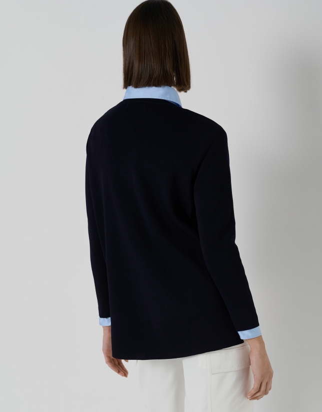 Navy blue light knit sweater with V-neck