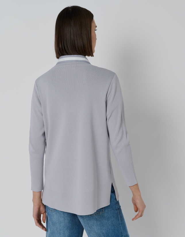 Gray light knit sweater with V-neck