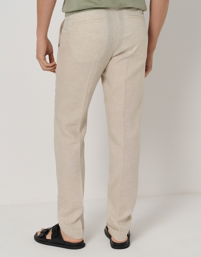 Sand coloured linen pants with darts