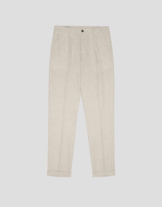 Sand coloured linen pants with darts