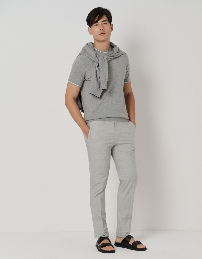 Gray checked slim fit chinos