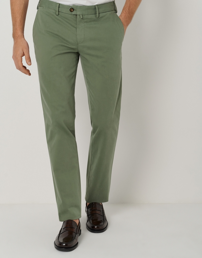 khaki green cotton regular chino pants