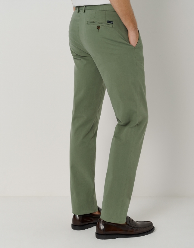khaki green cotton regular chino pants