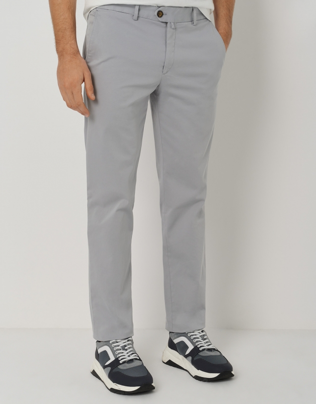 Gray cotton regular chino pants
