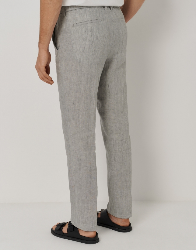 Pantalón pinzas lino color gris melange