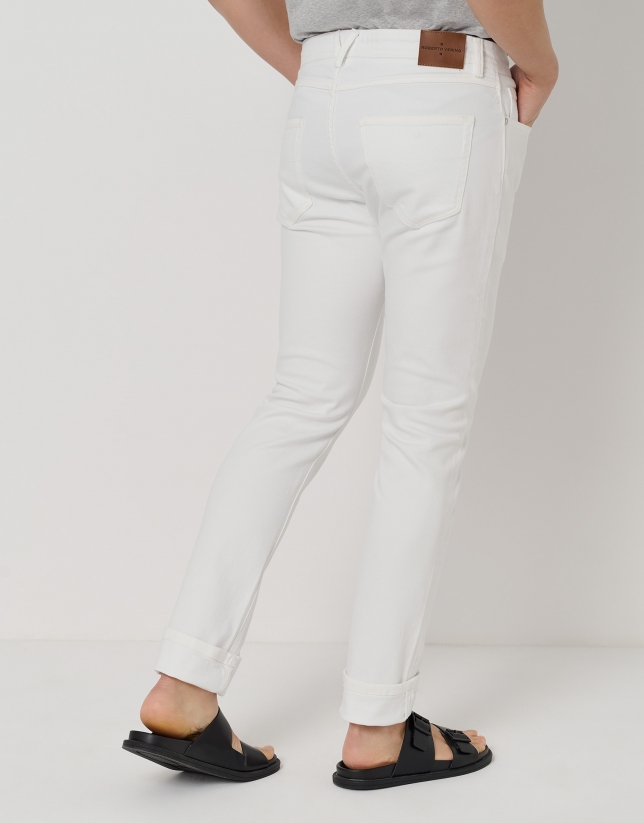 White slim fit twill jeans pants
