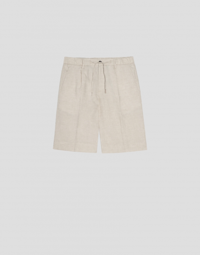 Cream-colored linen bermuda shorts