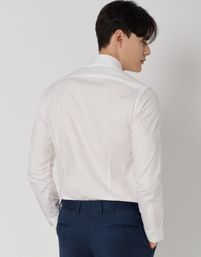 White micro-structured cotton dress shirt