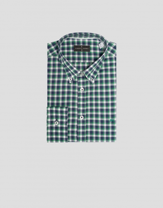 Camisa sport regular cuadros marino/verde