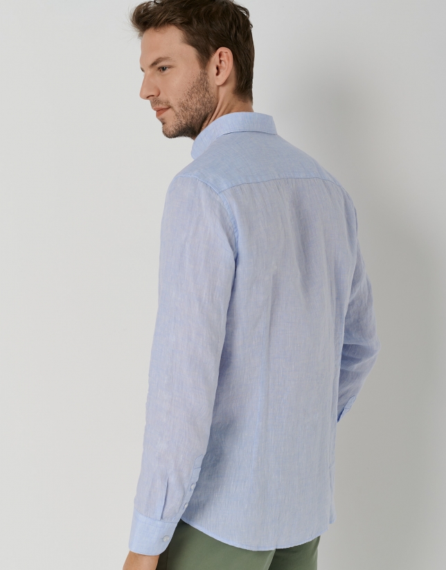Light blue linen, regular fit, sport shirt