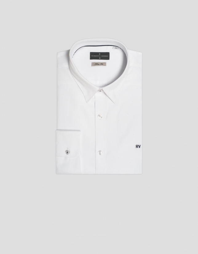 White slim fit sport shirt with structure