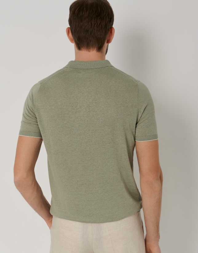 Light khaki linen knitted polo shirt